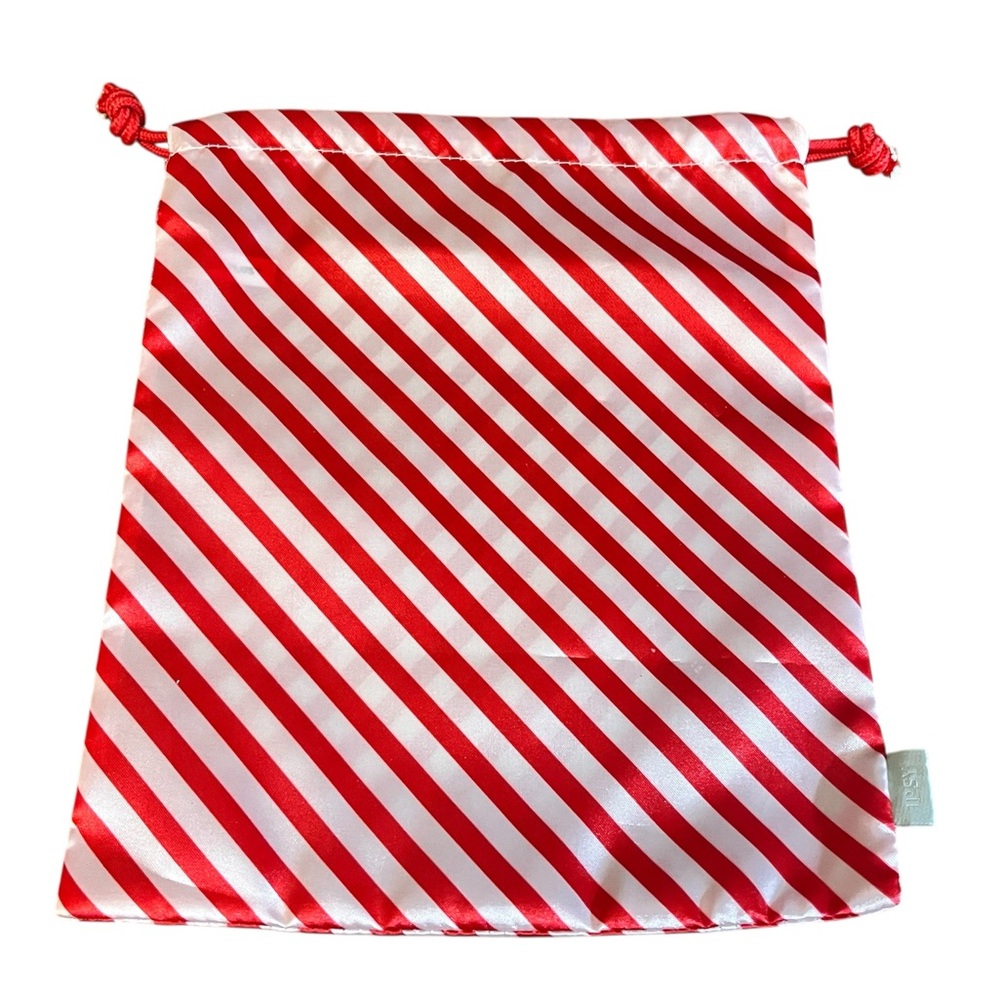 Red and White Striped Drawstring Bag